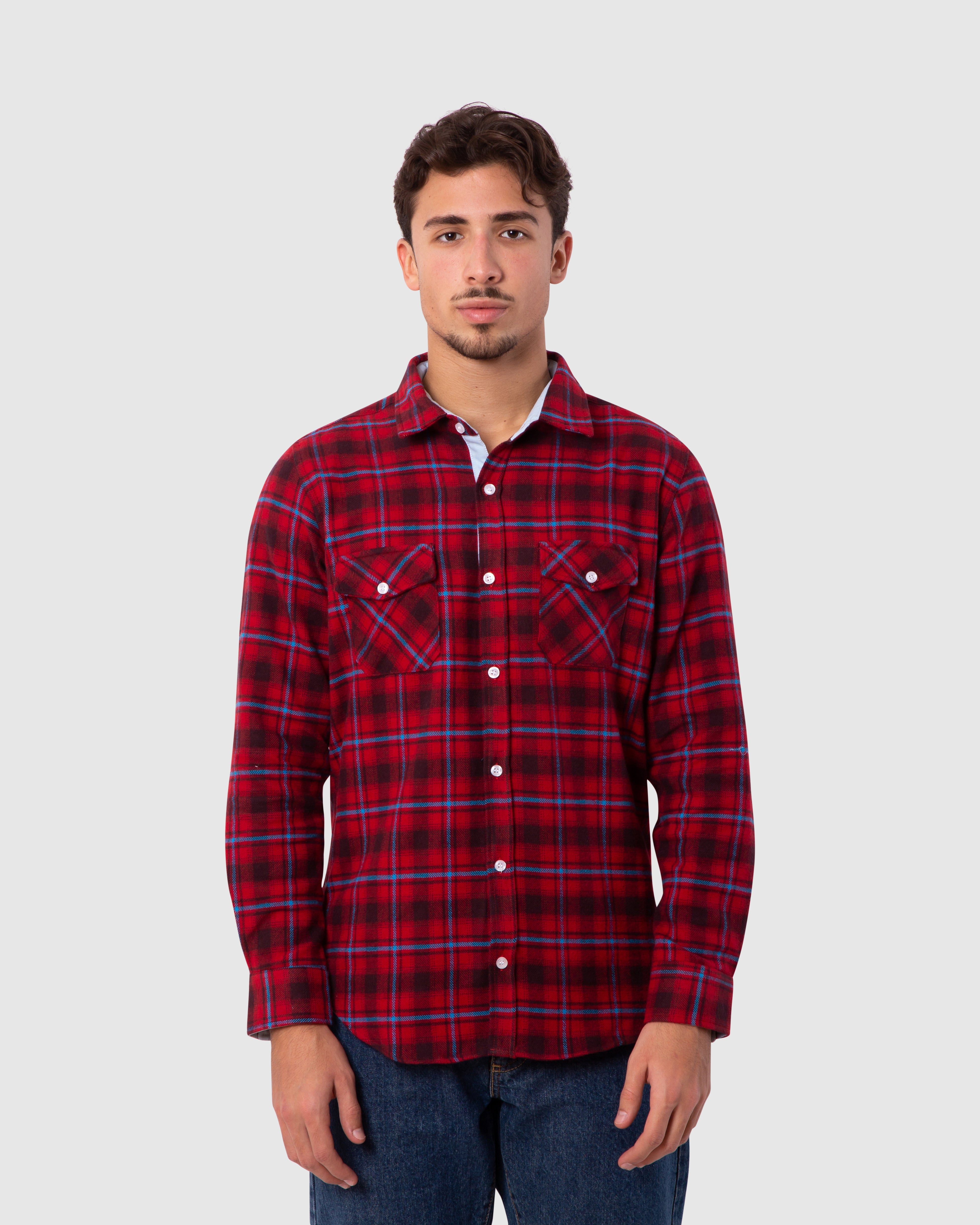 Men s Flannel Dress Shirt Red COTTONBALL