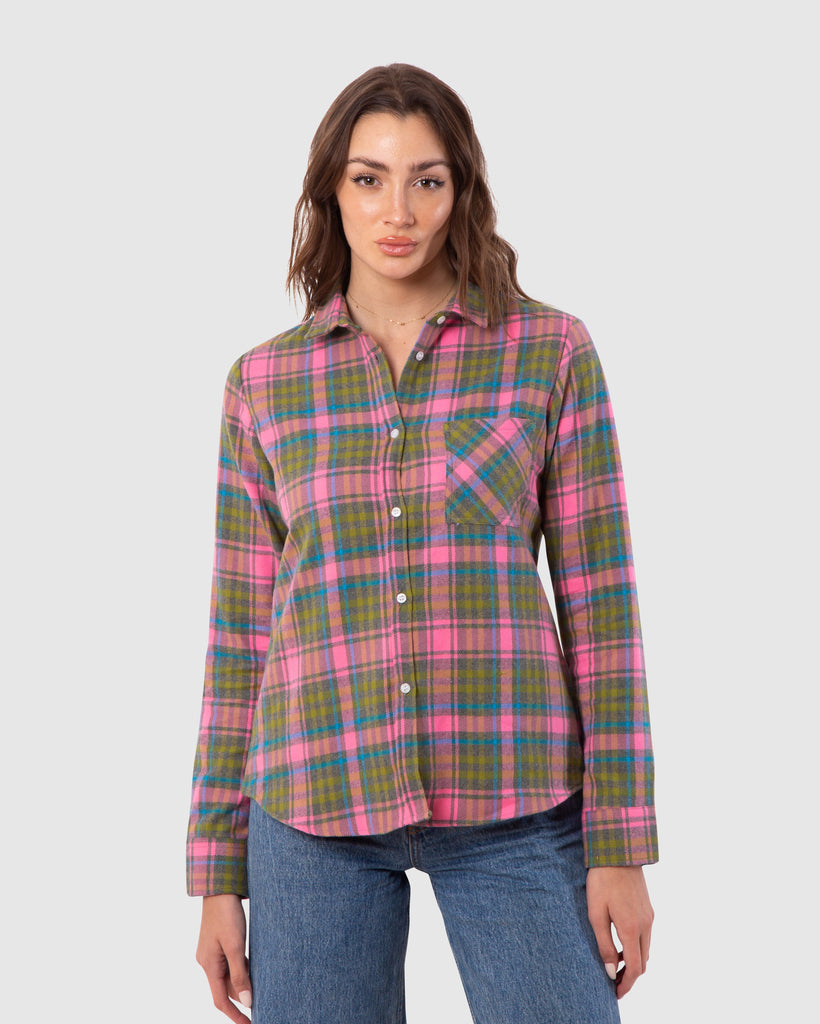 Women's Flannel Dress Shirt Pink & Green